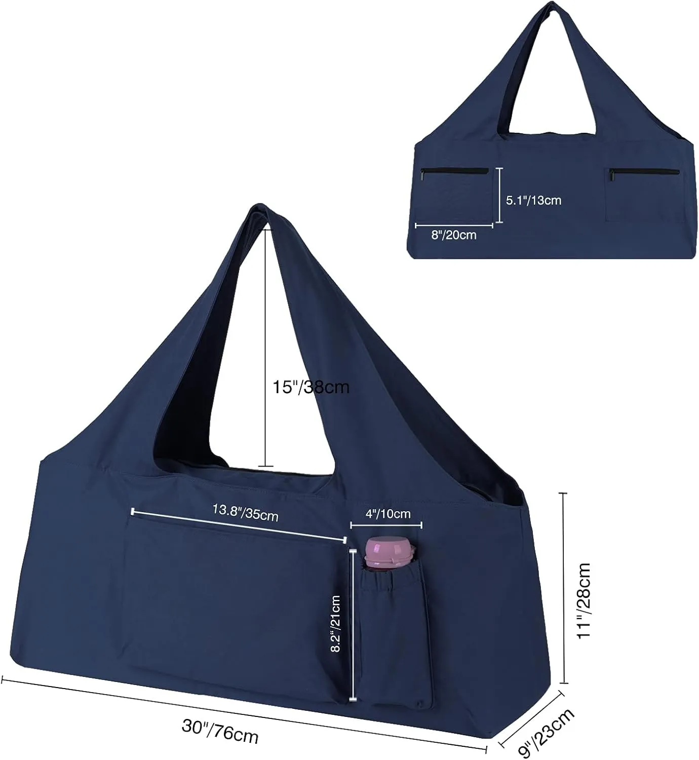 KUAK Extra Large Yoga Mat Bag with Zippered Top & 5 Pockets - Premium Canvas Tote with Yoga Mat Carrying Strap for Pilates, Gym, Fitness Block & Gear