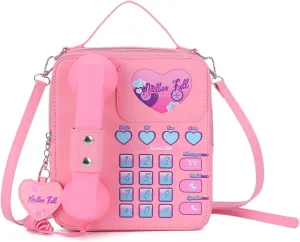 KUANG! Women Novelty Telephone Bag Chain Shoulder Handbag Leather Phone Shaped Purse Top Handle Crossbody Bag for Girls