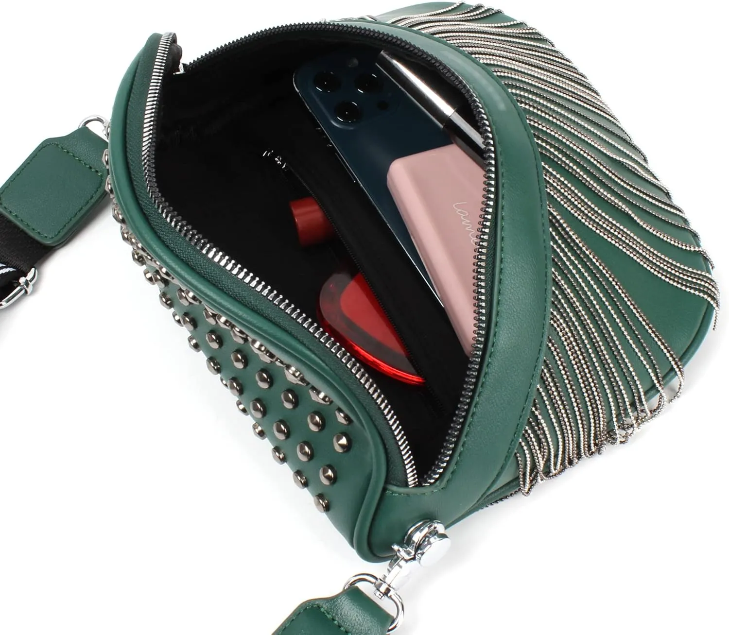 LABANCA Women Rivet Studded Zipper Pocket Shoulder Purse Faux Leather Waist Packs Rave Chest Bag Festival Fanny Bag Purse Green