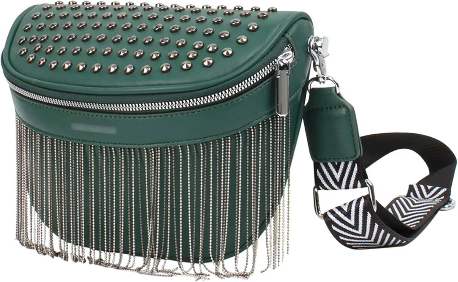 LABANCA Women Rivet Studded Zipper Pocket Shoulder Purse Faux Leather Waist Packs Rave Chest Bag Festival Fanny Bag Purse Green