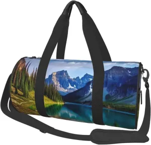 Lake Mountain Landscape Duffle Bag for Women Men Personal Item Travel Bag Canvas Weekender Overnight Bag Lightweight Sports Tote Gym Bag Carry On Luggage Bag
