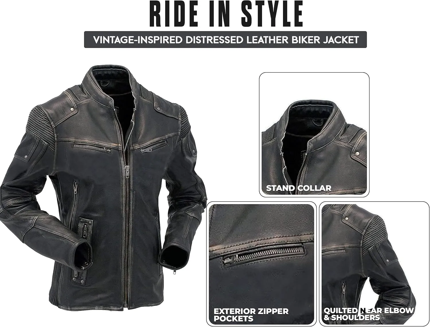 Lambskin Leather Jacket for Men - Vintage Distressed Brown Biker Coat