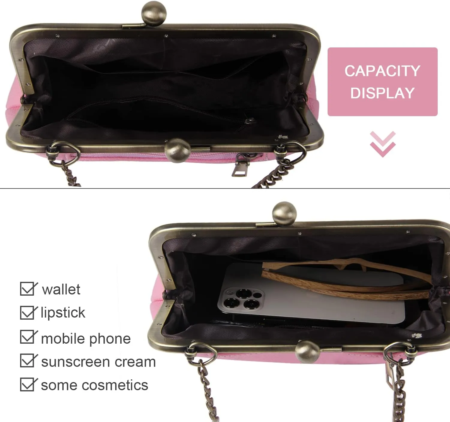 Lanpet Women Classical Kiss Lock Clutch with Chain Strap Shoulder Bag Purse Wallet