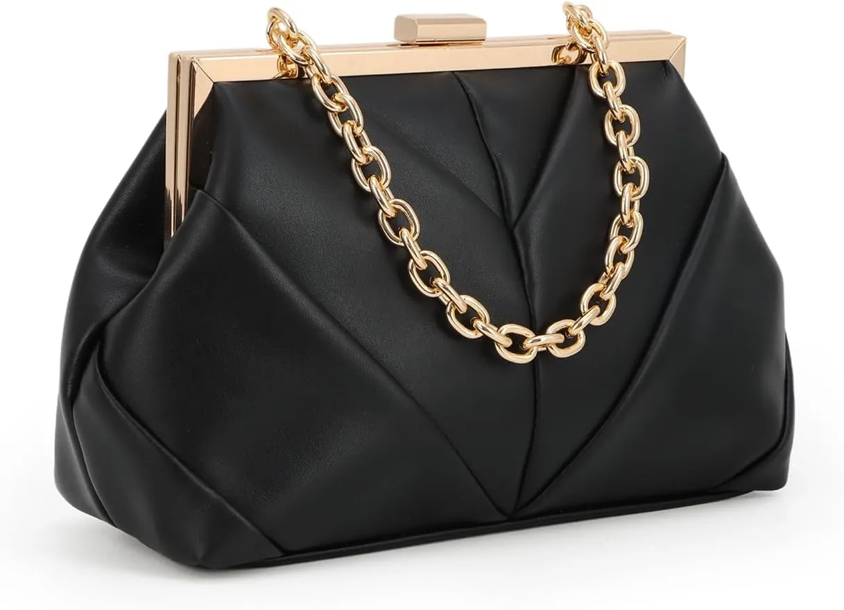 Lanpet Women PU Leather Evening Handbags, Vintage Clutch Purse Chain Strap Shoulder Bag
