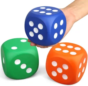 Large 3 Inch Foam Fidget Dice Toys, Jumbo Stress Toy Relief Big Dice, Squeeze Squishy Giant Large idgets Cube for Family Board Game Classroom Party Favors Bag Stuffer (3 Pack)