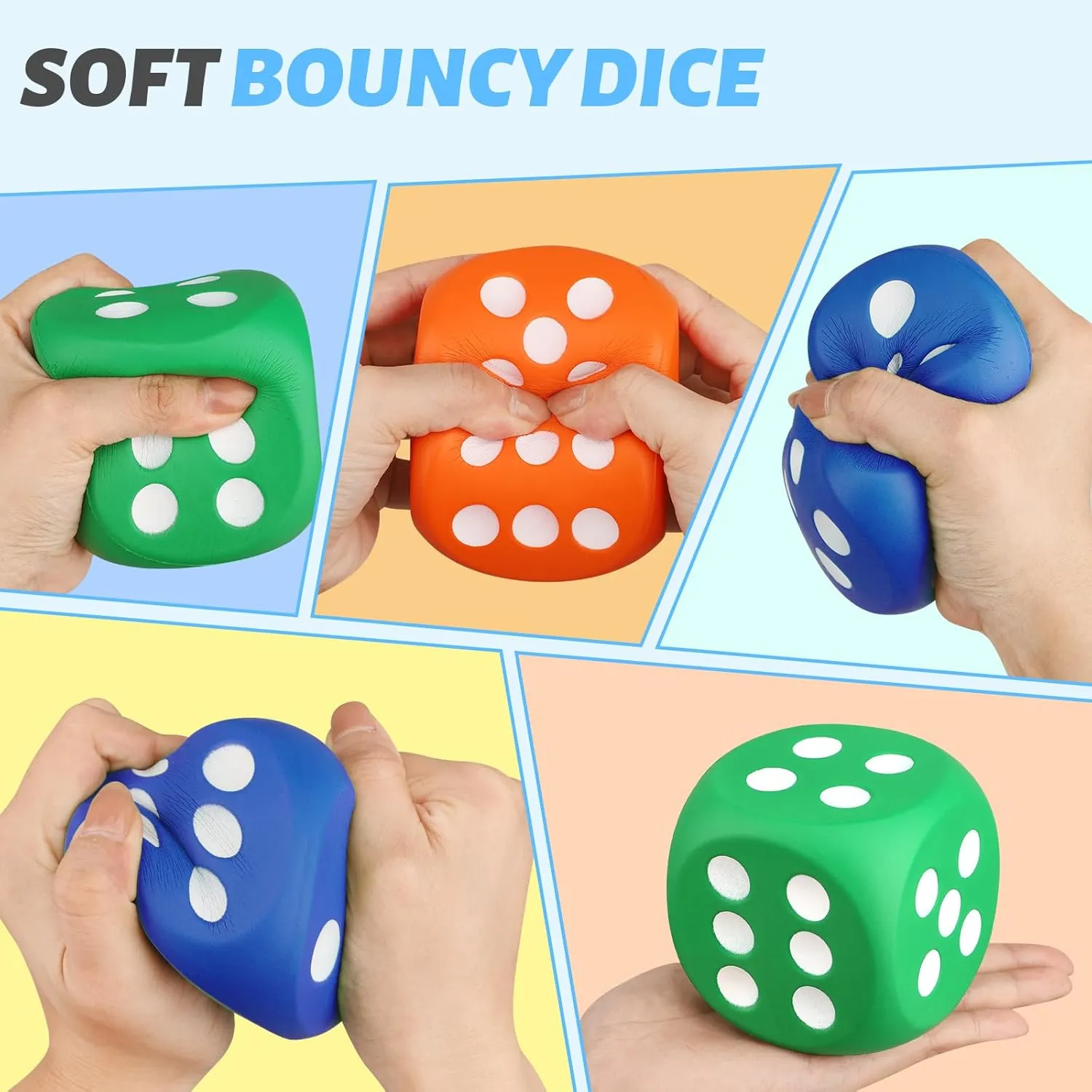 Large 3 Inch Foam Fidget Dice Toys, Jumbo Stress Toy Relief Big Dice, Squeeze Squishy Giant Large idgets Cube for Family Board Game Classroom Party Favors Bag Stuffer (3 Pack)
