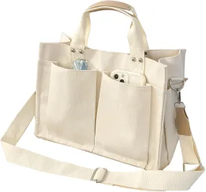 Large Canvas Tote Bag for Women Men Shoulder Bags Hobo Handbags with Multi-Pockets Casual Bag for Travel, Work