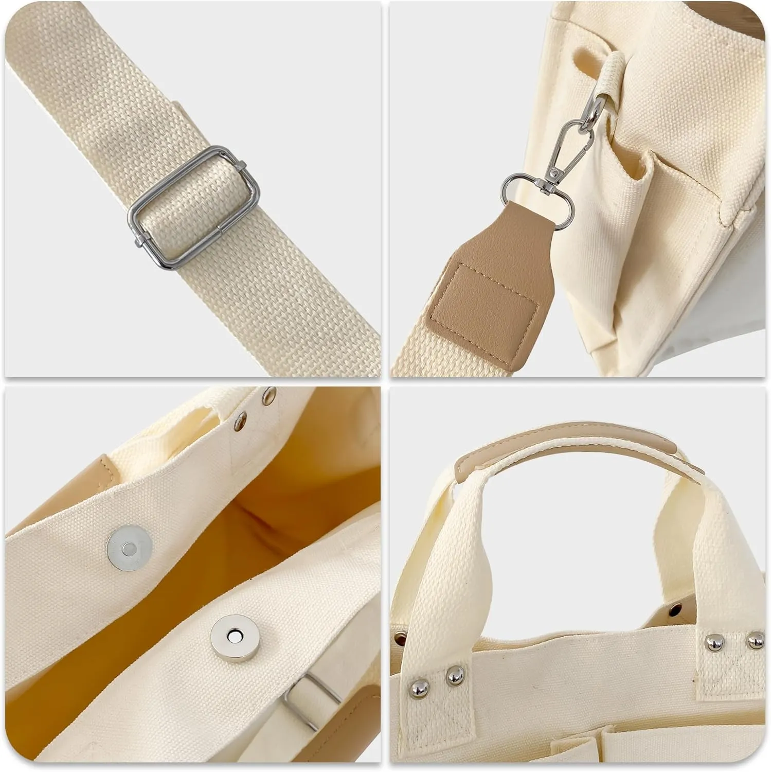 Large Canvas Tote Bag for Women Men Shoulder Bags Hobo Handbags with Multi-Pockets Casual Bag for Travel, Work