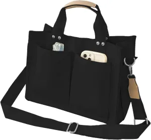 Large Canvas Tote Bag for Women Men Shoulder Bags Hobo Handbags with Multi-Pockets Casual Bag for Travel, Work