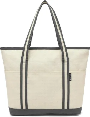 Large Canvas Tote Bag for Women, Utility Tote Bag with Zipper Closure, Everything Bag with 3 Front Pockets