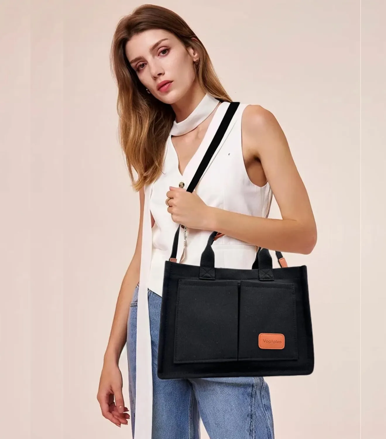 Large Canvas Tote Bag for Women Work Tote Bags with Pockets Laptop Crossbody Purses Everyday Bag Handbags for Travel