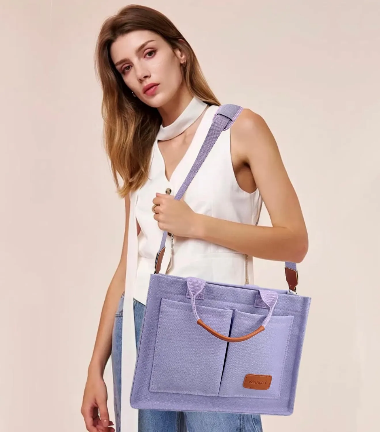 Large Canvas Tote Bag for Women Work Tote Bags with Pockets Laptop Crossbody Purses Everyday Bag Handbags for Travel