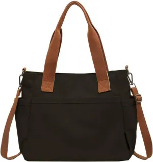 Large Canvas Tote Bag with front and inner pockets for Women Girl, crossbody Large Purse for work