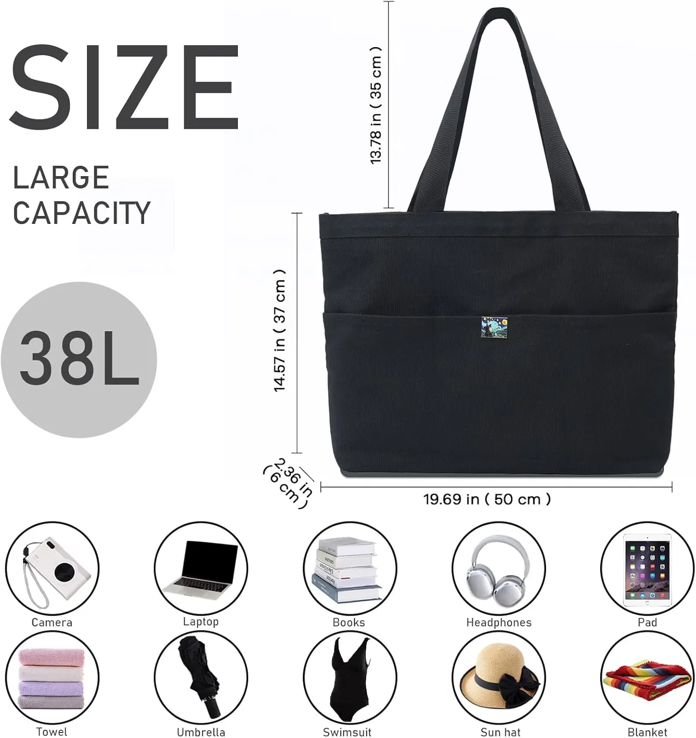 Large Waterproof Tote Bag for Women, Extra Wide Foldable Travel Beach Tote, Oversized Durable Carry-On Weekender Bag