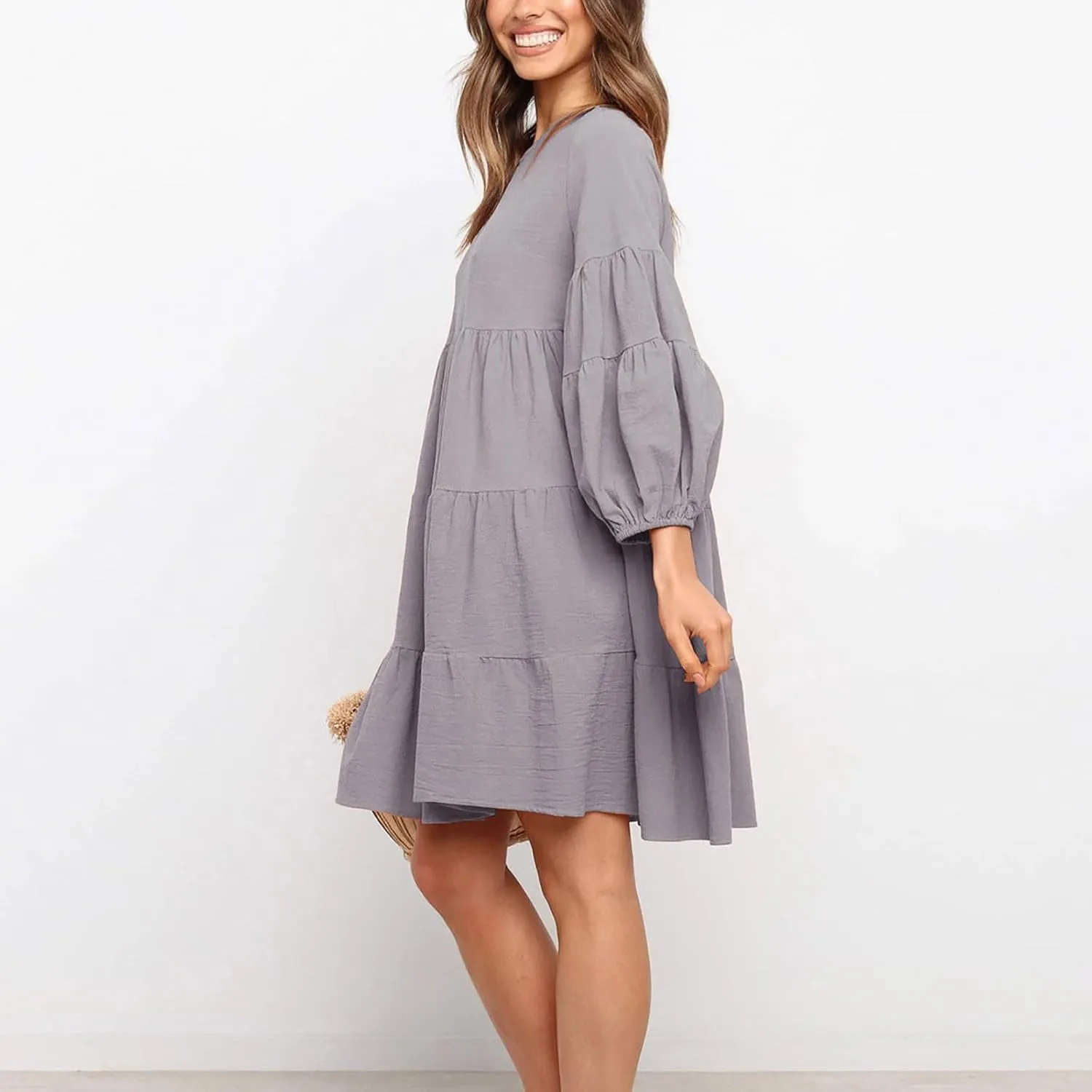 Lastesso Womens Summer Dresses Fashion Flare High Waisted Linen Cotton Sundress Trendy Long Sleeve Wedding Guest Clothes