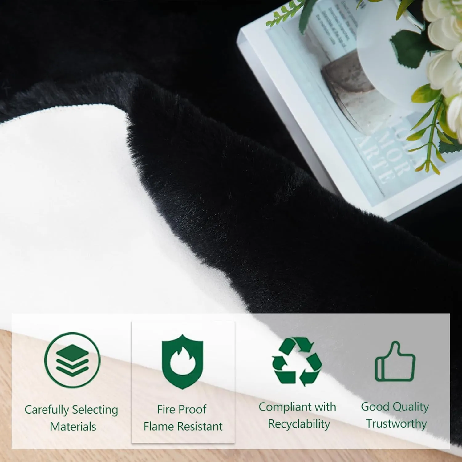 Latepis Black Shag Rug 2x4 Rugs for Bedroom Furry Shaggy Rug Washable Faux Rabbit Fur Rug Small Cute Rug Fluffy Rug for Cushion Nursery Kids Room Home Decor Sheepskin