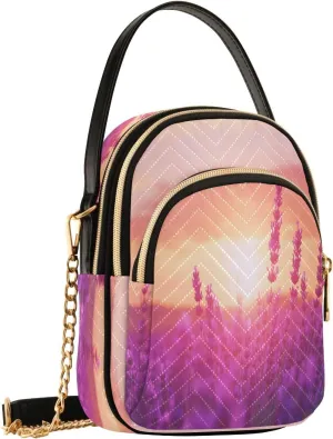 Lavender Field Sunset Magenta Crossbody Bags for Women Shouler Handbags Travel Sling Bag Fanny Pack Phone Mini Wallet Purse