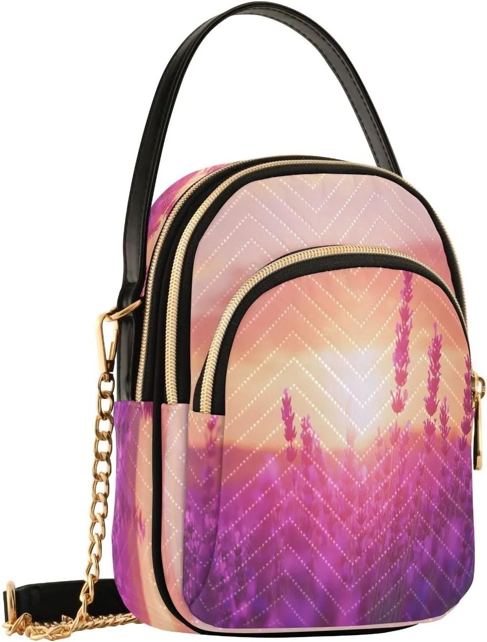 Lavender Field Sunset Magenta Crossbody Bags for Women Shouler Handbags Travel Sling Bag Fanny Pack Phone Mini Wallet Purse