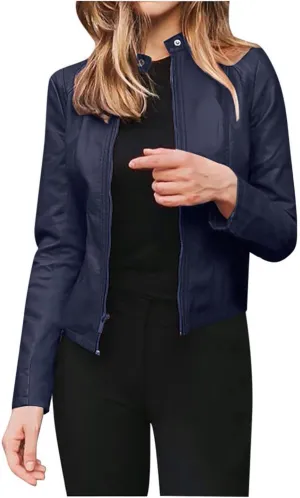 LCMTWX Leather Jackets Jacket Coat Punk Tops Motor Cropped Short Lapel Zip Women's Coat Coats for Women Women Jackets De