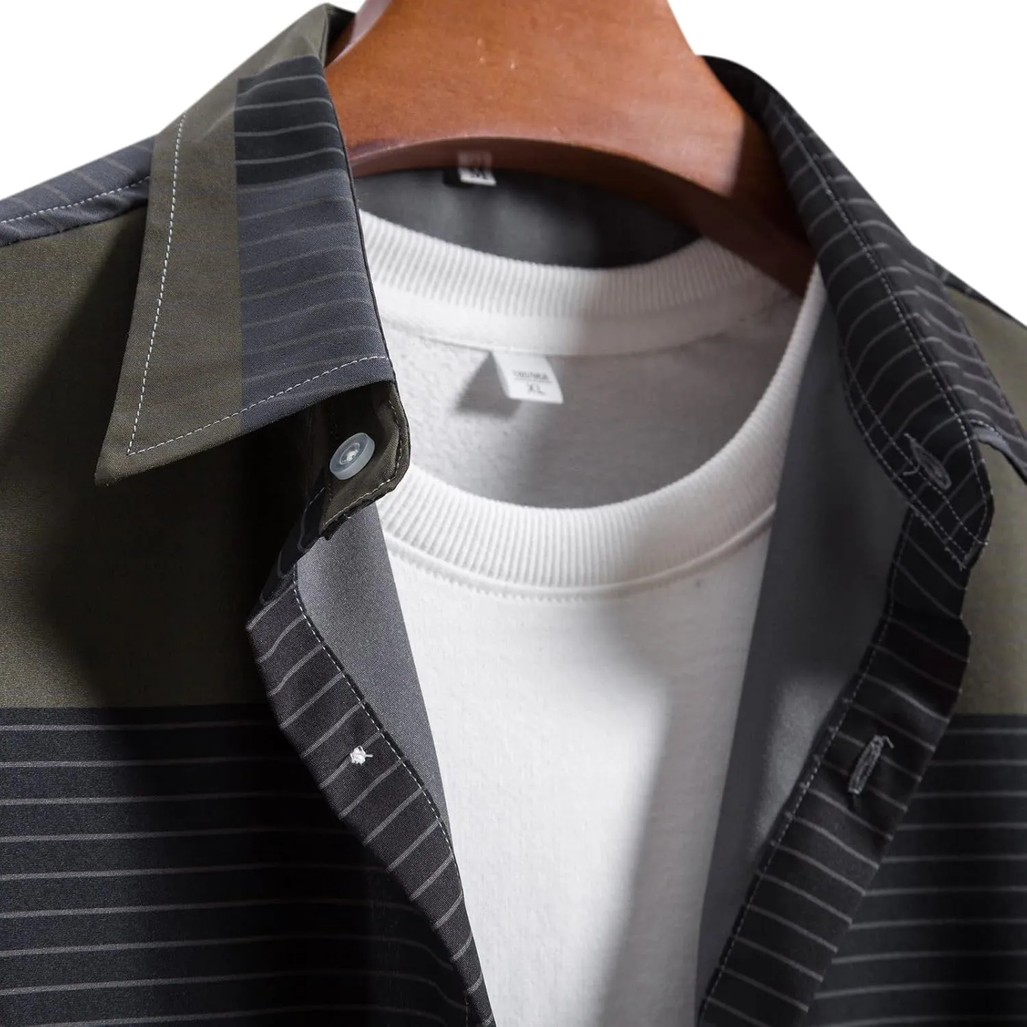 LCMTWX Men's Cotton Plaid Shirts Jacket Hooded Collar Long Sleeve Shirt Blouse Men Plus Size Big&Tall Mens Coat Long Sleeve