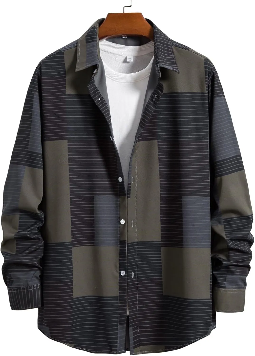 LCMTWX Men's Cotton Plaid Shirts Jacket Hooded Collar Long Sleeve Shirt Blouse Men Plus Size Big&Tall Mens Coat Long Sleeve