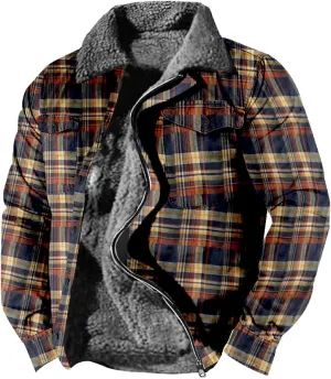 LCMTWX Men's Fleece Lined Flannel Shirt Jacket Winter Plaid Button Down Stand Collar Snow Coat Jacket Outwear with Casual