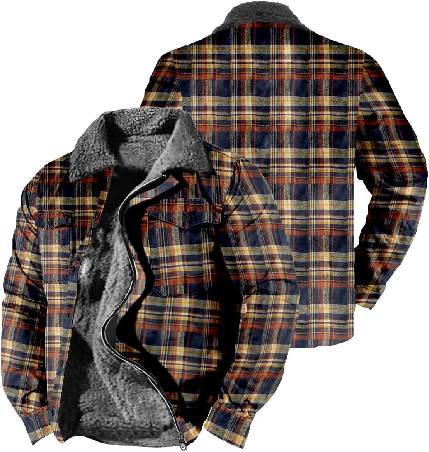 LCMTWX Men's Fleece Lined Flannel Shirt Jacket Winter Plaid Button Down Stand Collar Snow Coat Jacket Outwear with Casual