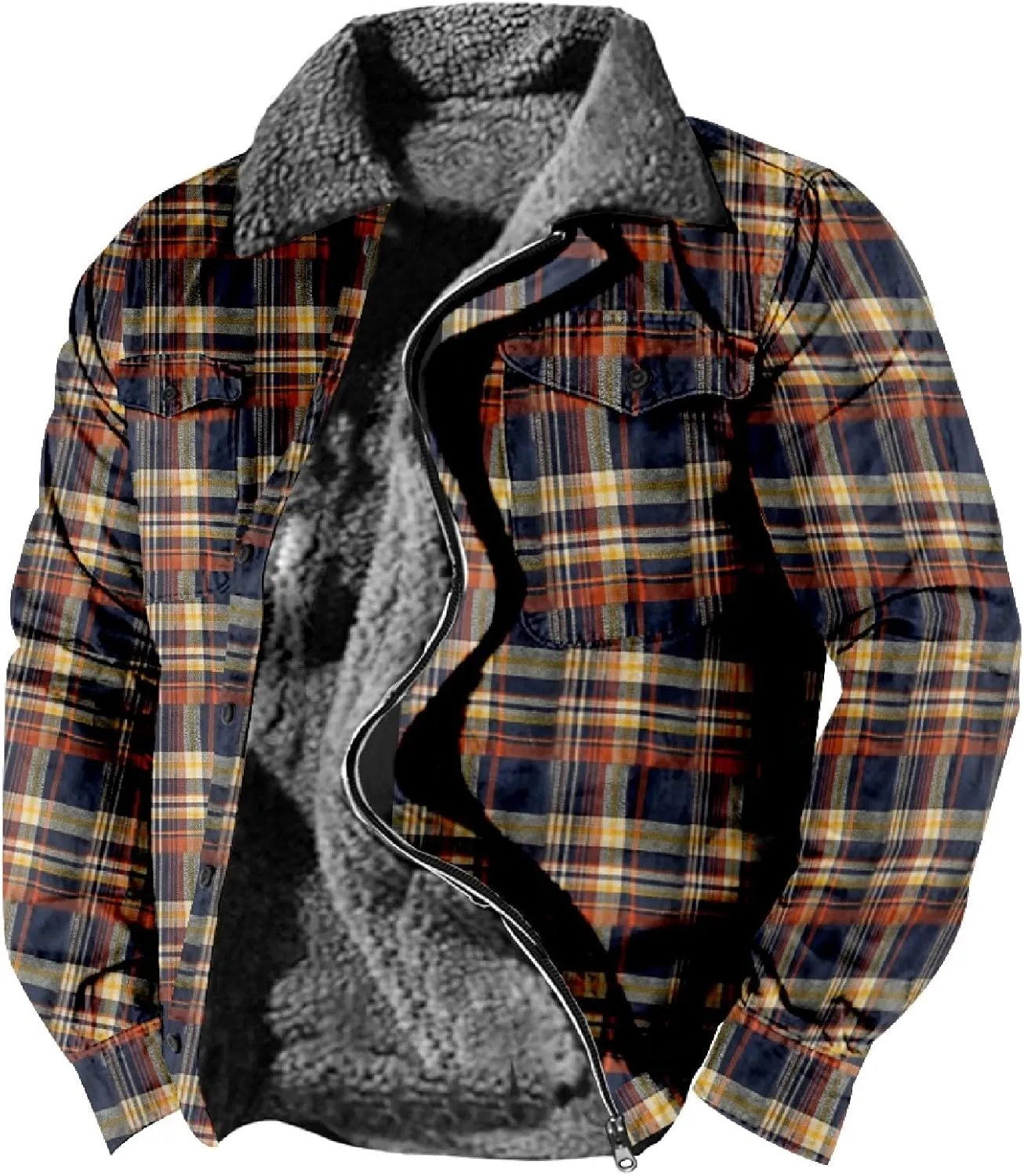 LCMTWX Men's Fleece Lined Flannel Shirt Jacket Winter Plaid Button Down Stand Collar Snow Coat Jacket Outwear with Casual
