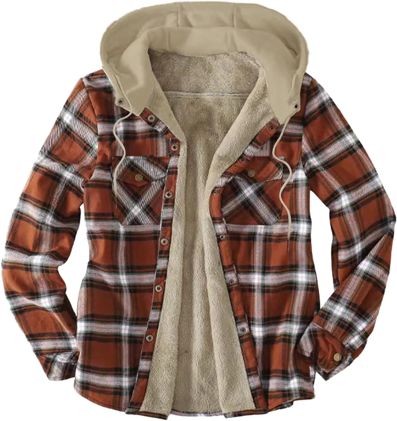 LCMTWX Men's Hooded Shirt Jacket Plaid Pocket Hooded Loose Coat Plus Velvet Shirt Top Casual Long Sleeve Lined Hooded Plaid