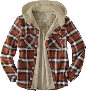 LCMTWX Men's Hooded Shirt Jacket Plaid Pocket Hooded Loose Coat Plus Velvet Shirt Top Casual Long Sleeve Lined Hooded Plaid