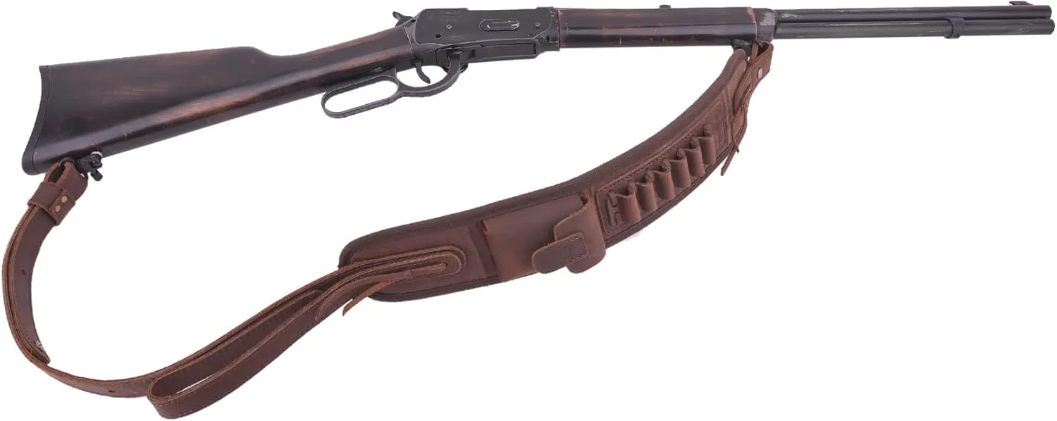 Leather Ammo Holder Rifle Sling Hunting Gun Strap for 30/30 .357 .45 .45-70 .22 12GA 20GA