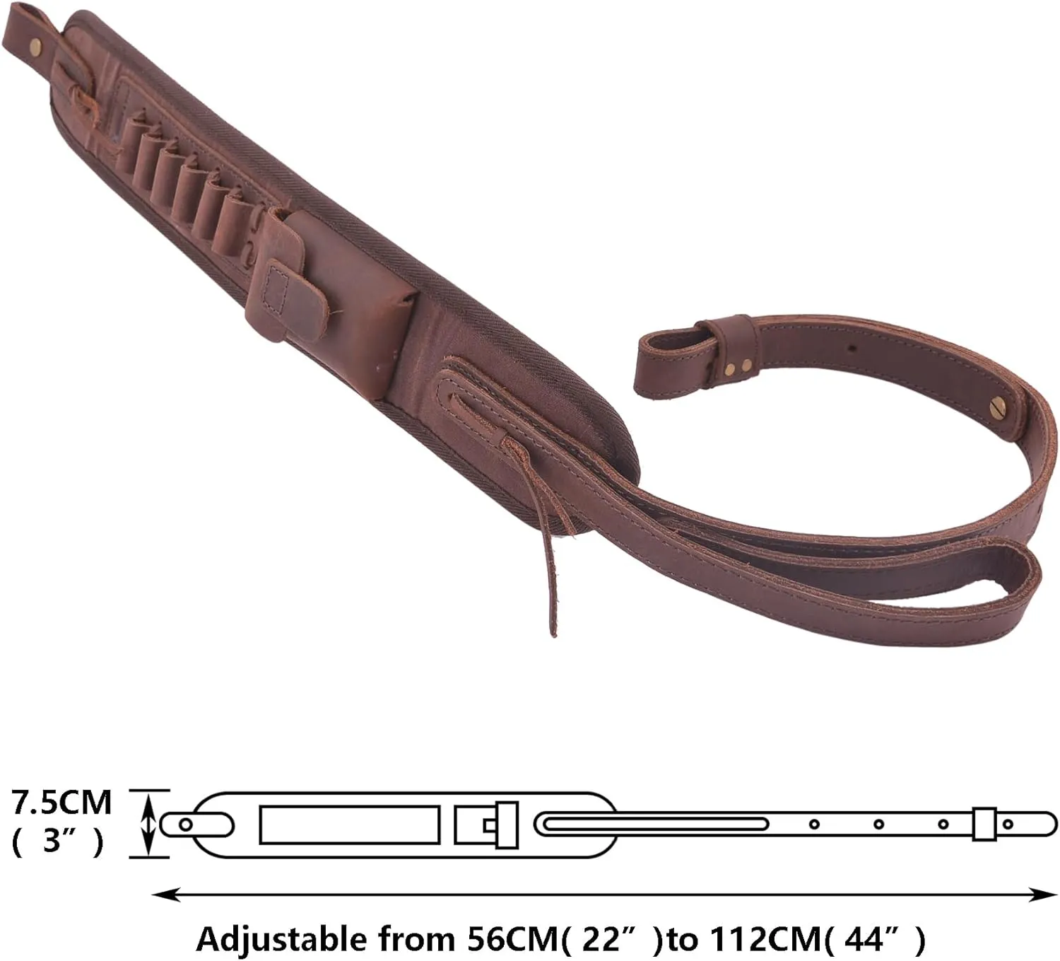Leather Ammo Holder Rifle Sling Hunting Gun Strap for 30/30 .357 .45 .45-70 .22 12GA 20GA