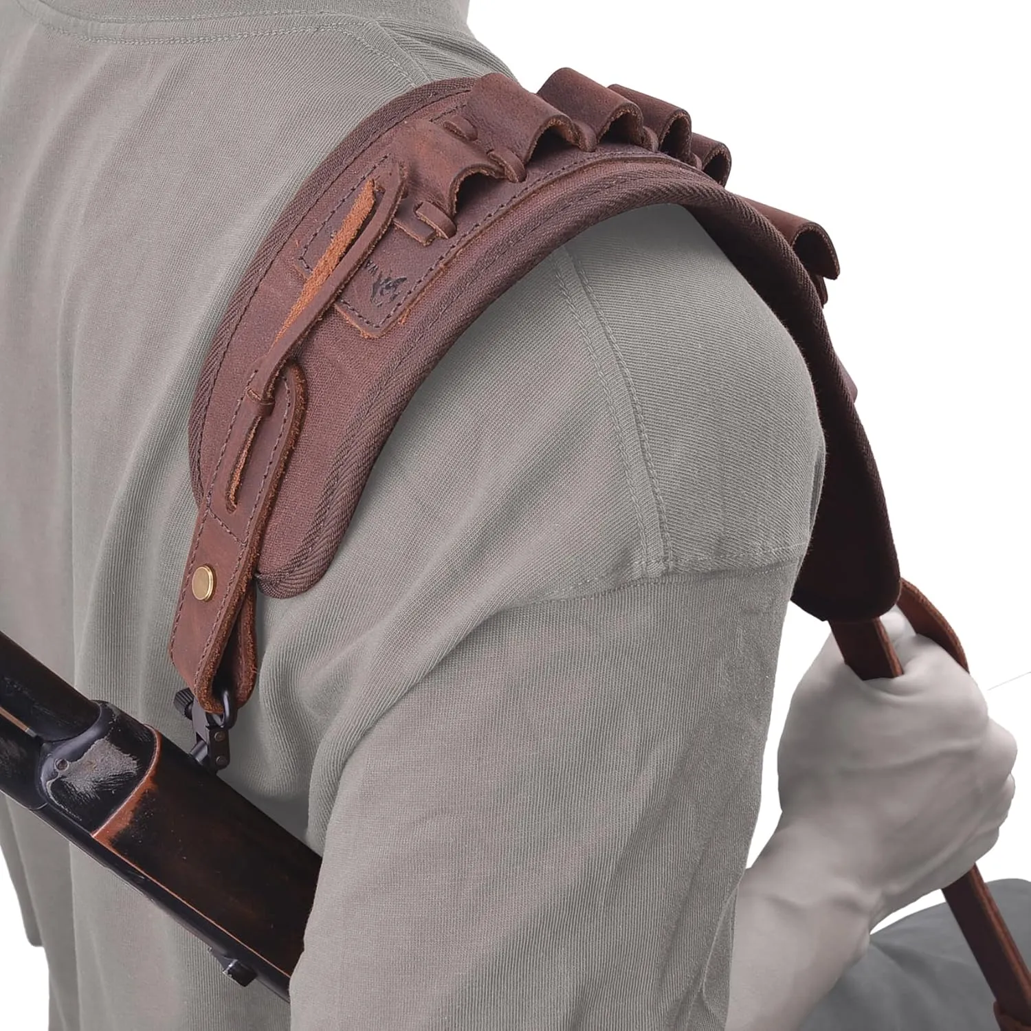 Leather Ammo Holder Rifle Sling Hunting Gun Strap for 30/30 .357 .45 .45-70 .22 12GA 20GA