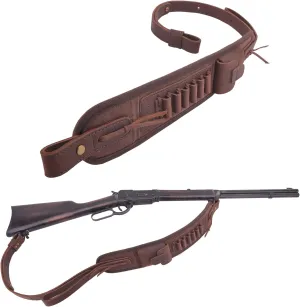 Leather Ammo Holder Rifle Sling Hunting Gun Strap for 30/30 .357 .45 .45-70 .22 12GA 20GA