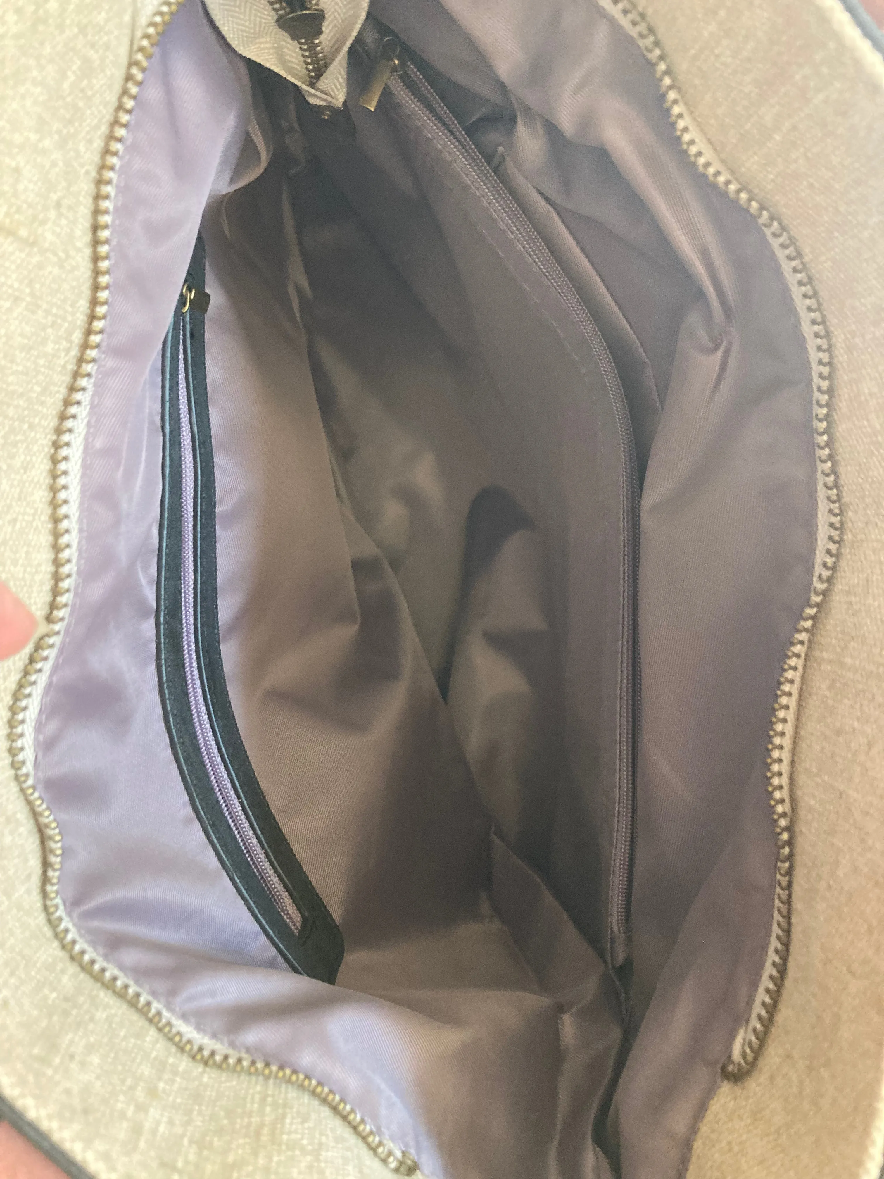 Leather and Canvas Tote Bag - Two Tone