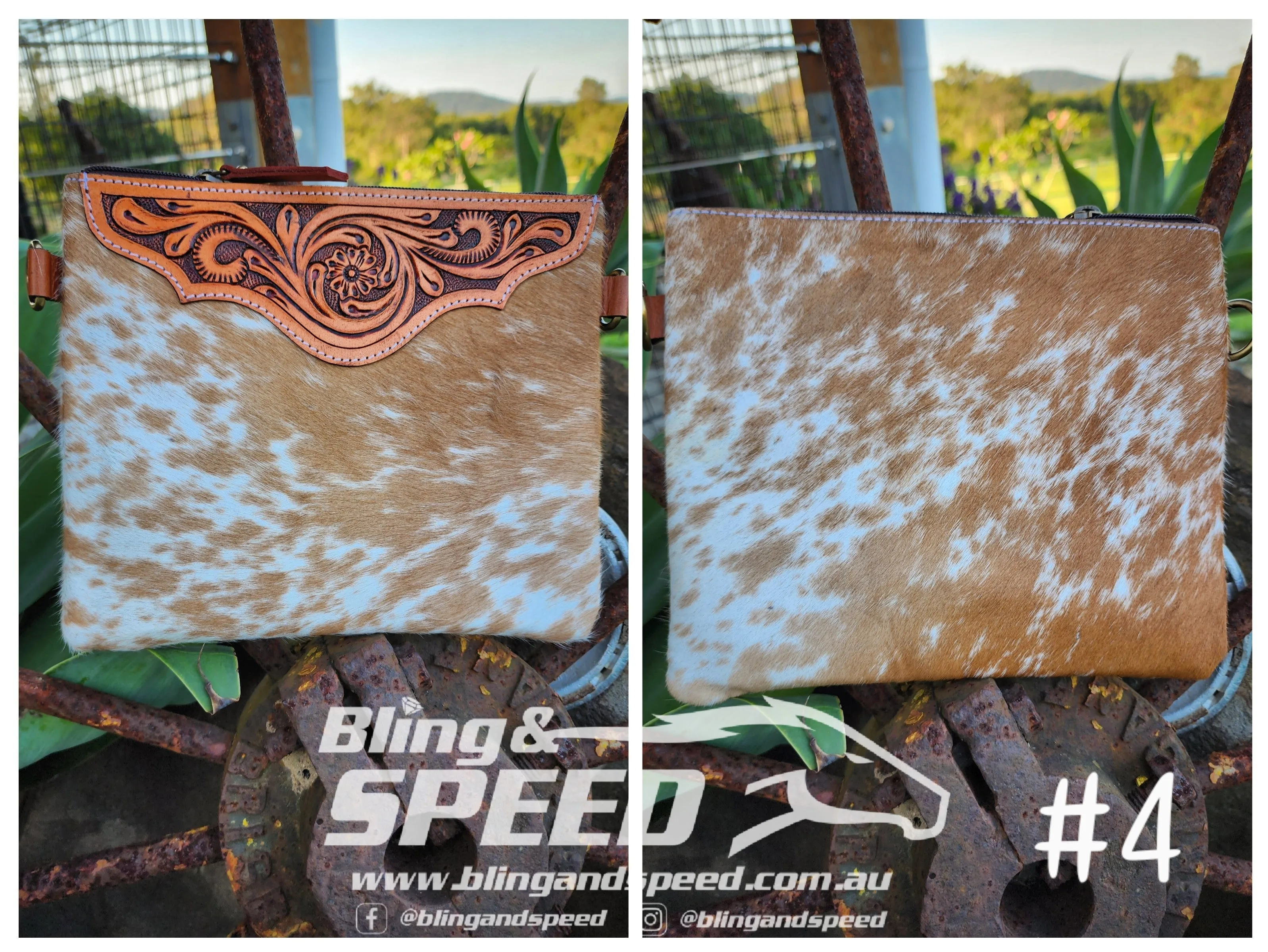 Leather and Cowhide Crossbody Bag - Tan