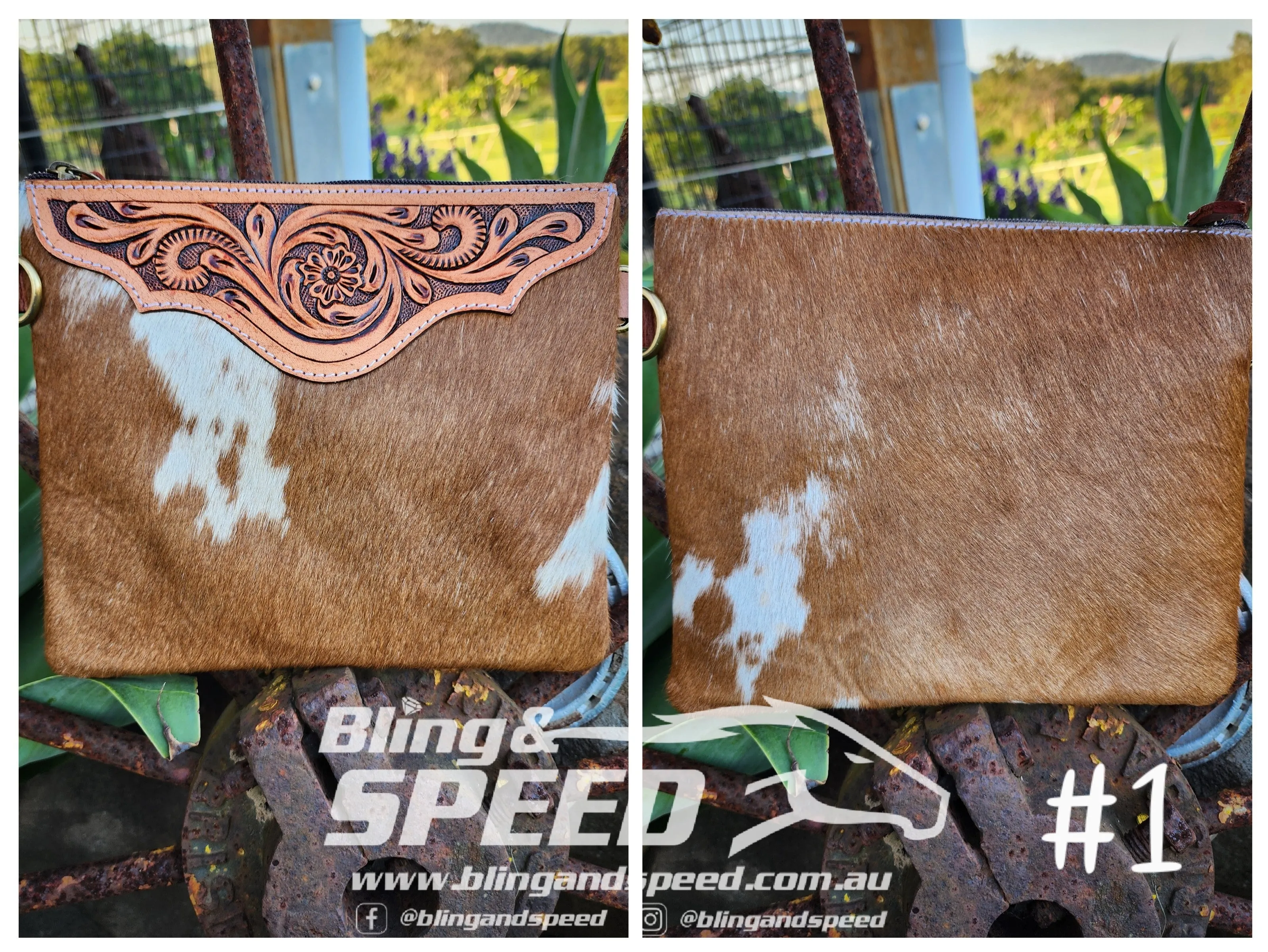 Leather and Cowhide Crossbody Bag - Tan