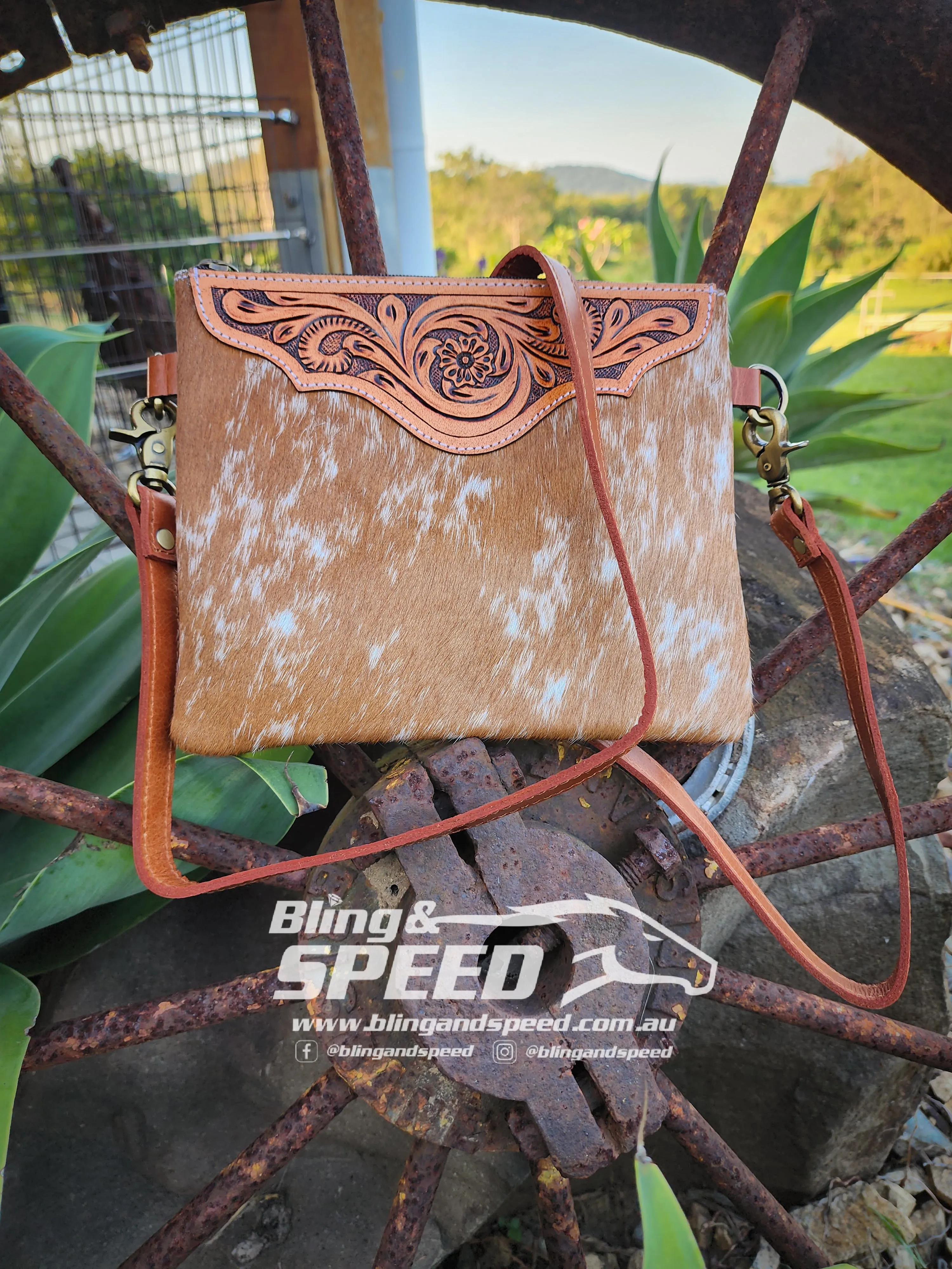 Leather and Cowhide Crossbody Bag - Tan