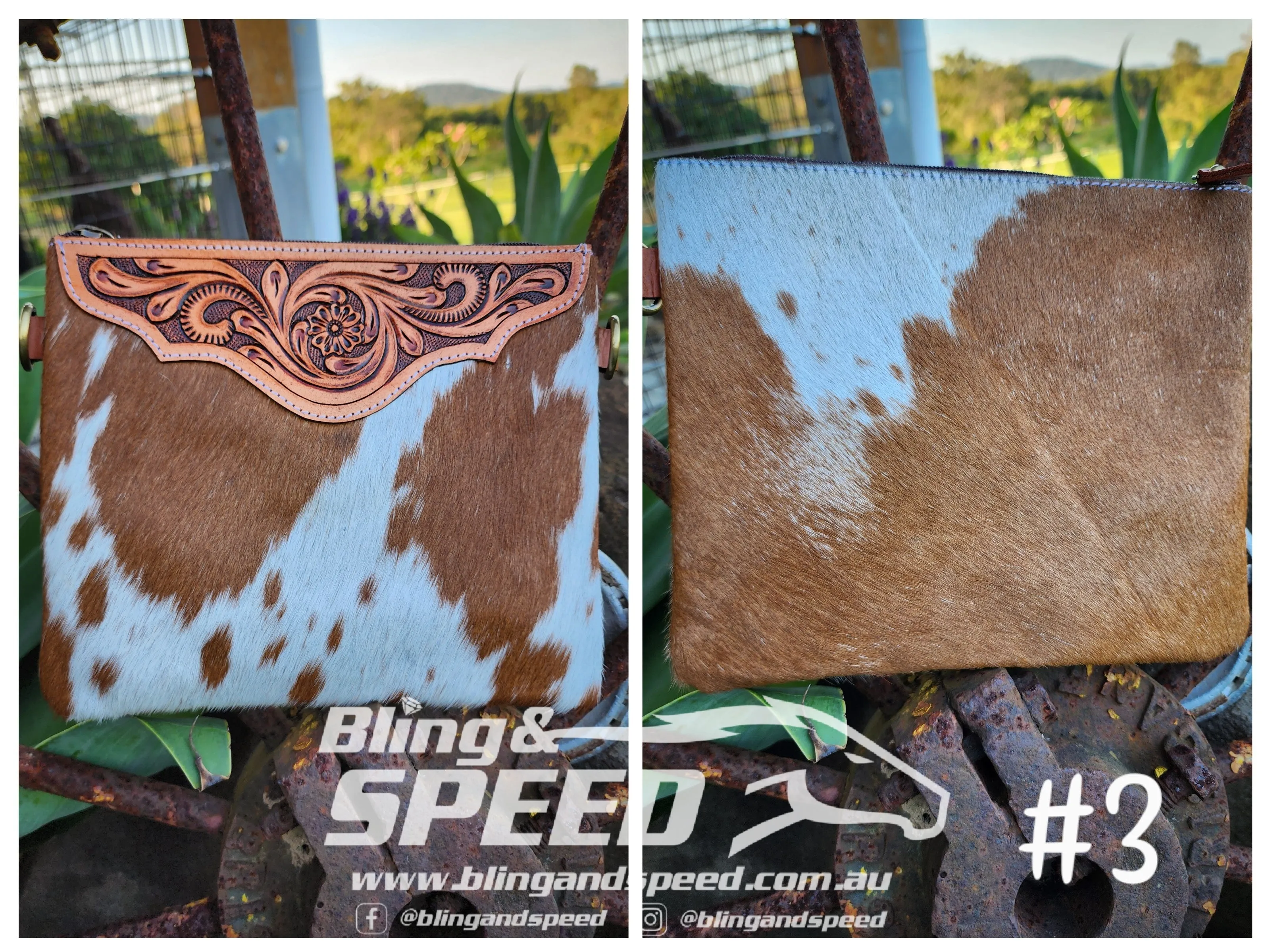 Leather and Cowhide Crossbody Bag - Tan