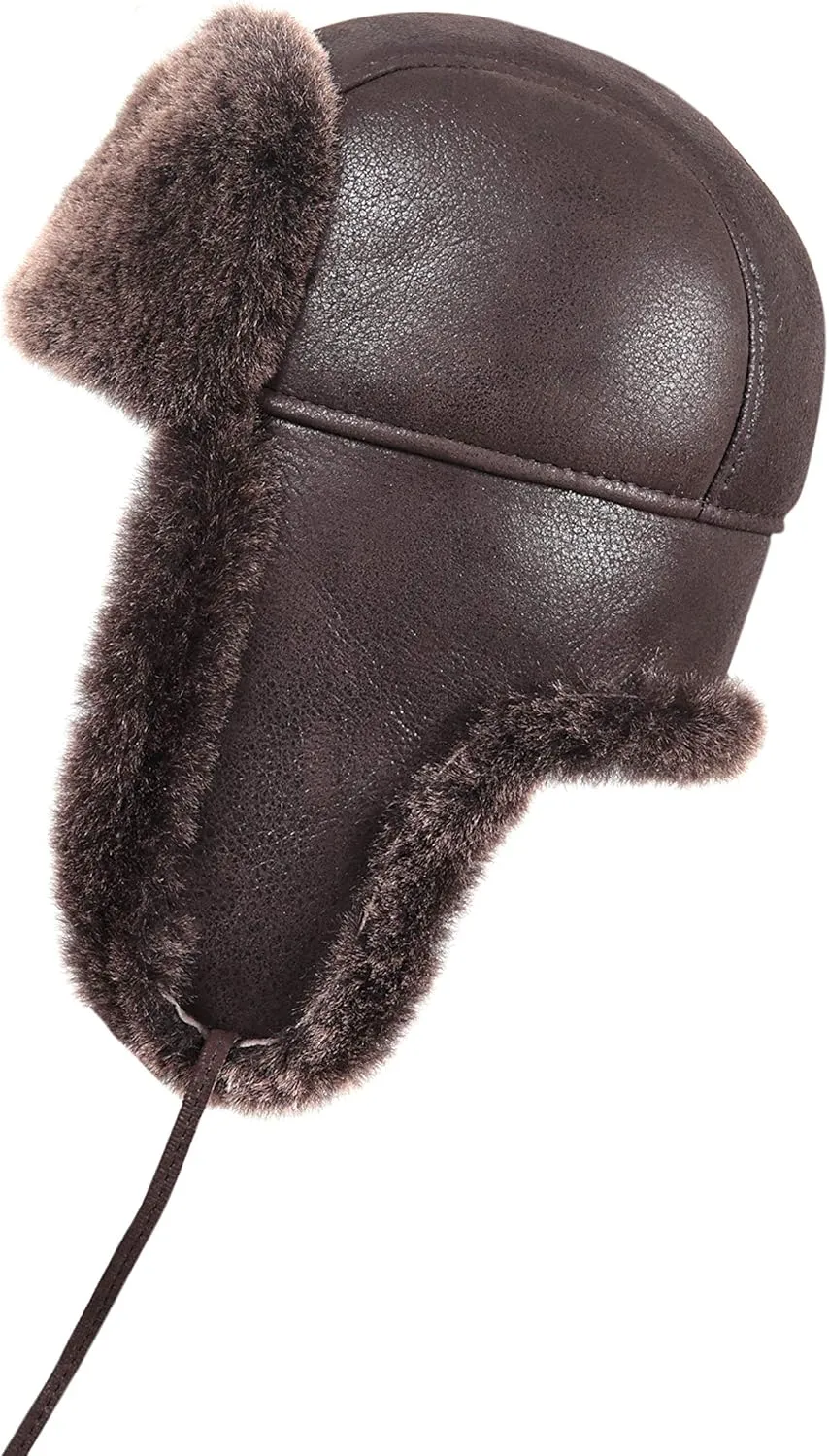 Leather Aviator Shearling Ushanka Trapper Hat Russian Sheepskin Cap Real Fur Winter Hat with Ear Flaps for Men Women