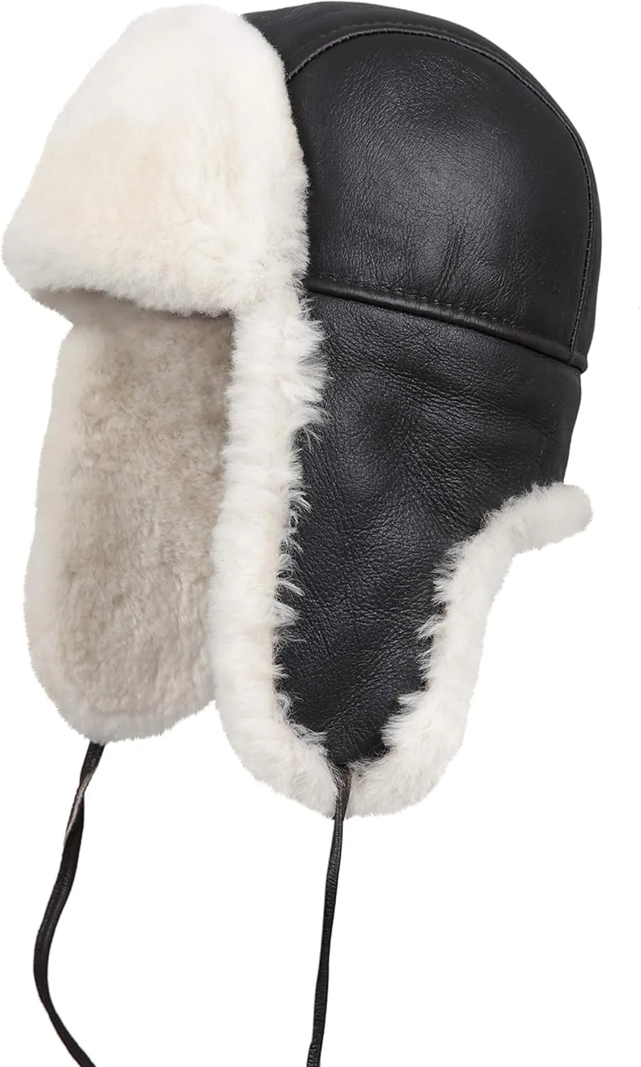 Leather Aviator Shearling Ushanka Trapper Hat Russian Sheepskin Cap Real Fur Winter Hat with Ear Flaps for Men Women