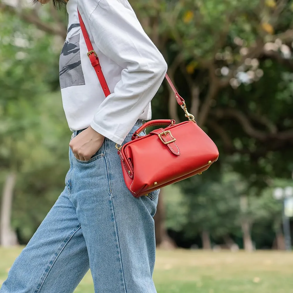 Leather Doctors Bag- Doctor Style Bag, Leather Purse, Off Shoulder Bag, Monogram Leather Bag, Every Day Carry (red)