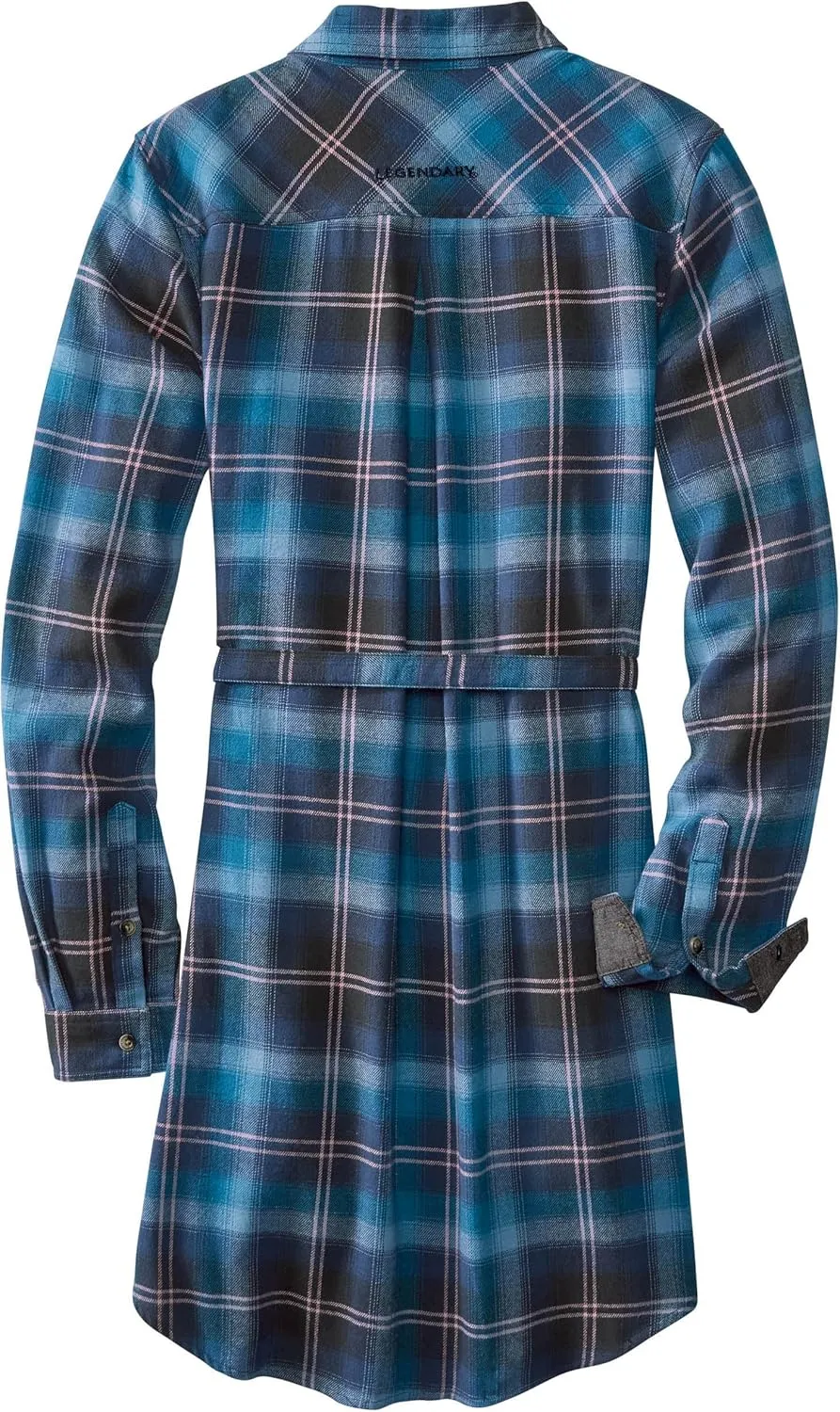 Legendary Whitetails Women's Open Spaces Dress, Plaid Flannel Long Sleeve Button Up Tunic with Belt