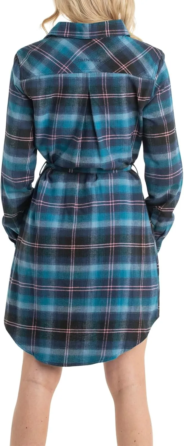 Legendary Whitetails Women's Open Spaces Dress, Plaid Flannel Long Sleeve Button Up Tunic with Belt