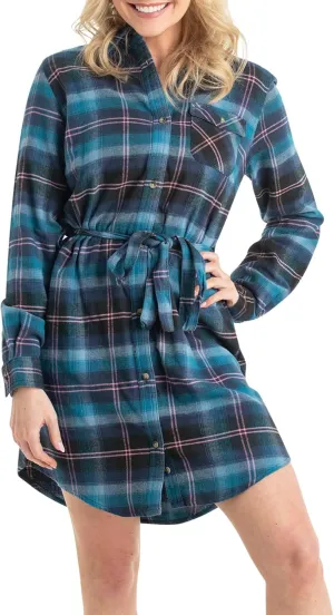 Legendary Whitetails Women's Open Spaces Dress, Plaid Flannel Long Sleeve Button Up Tunic with Belt
