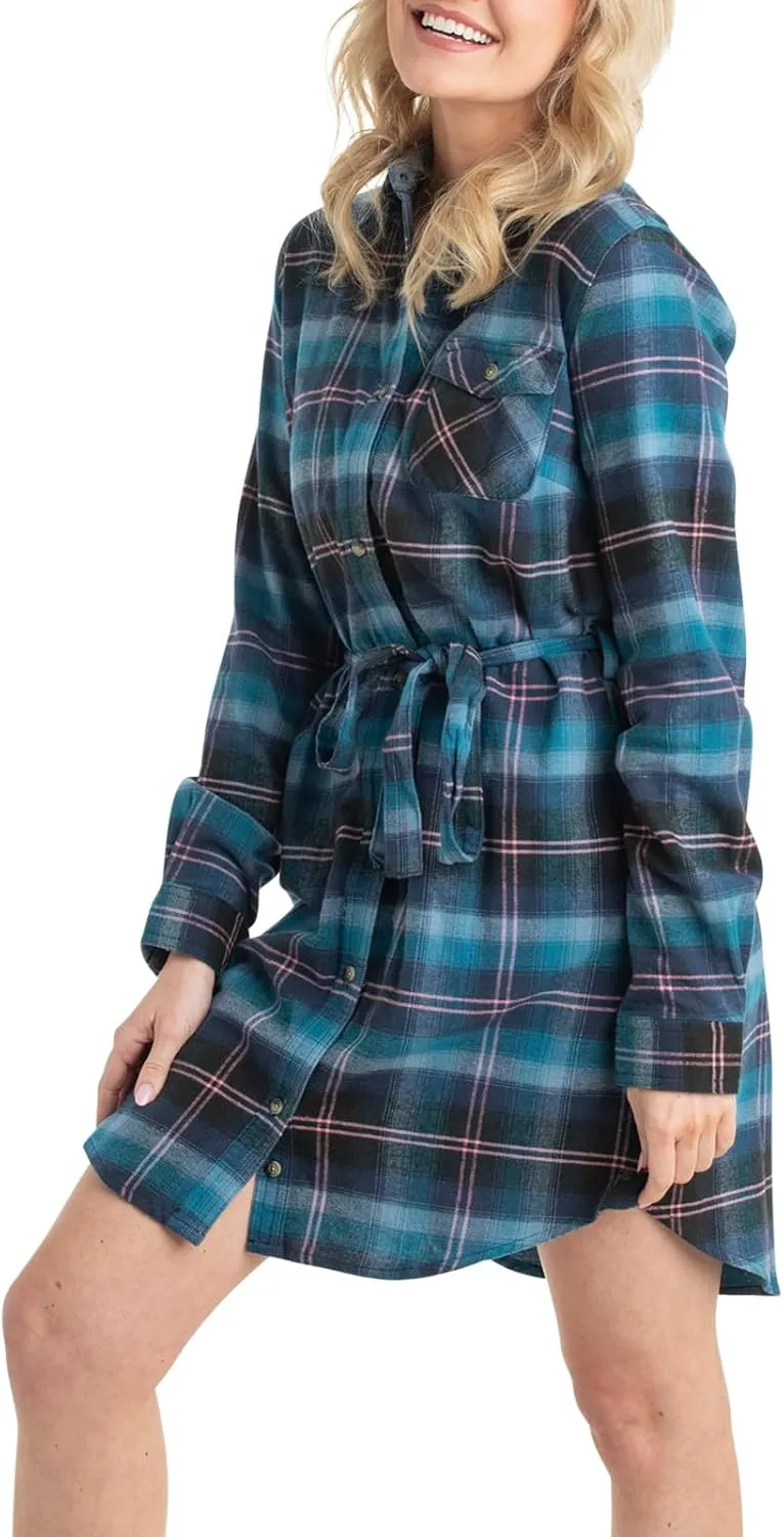 Legendary Whitetails Women's Open Spaces Dress, Plaid Flannel Long Sleeve Button Up Tunic with Belt
