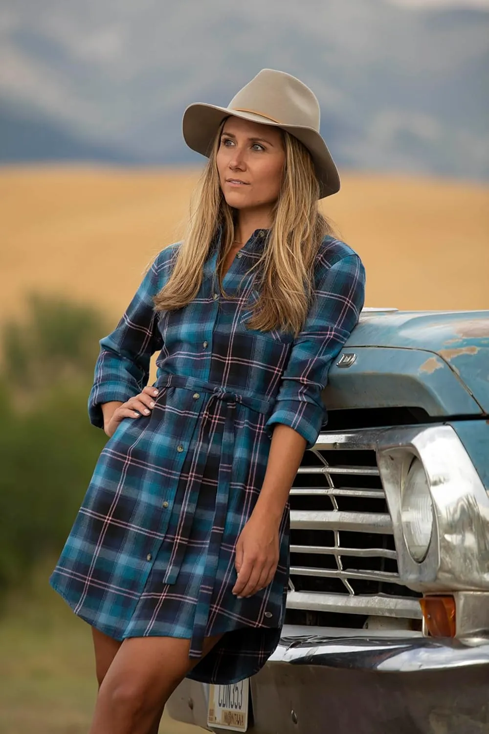 Legendary Whitetails Women's Open Spaces Dress, Plaid Flannel Long Sleeve Button Up Tunic with Belt