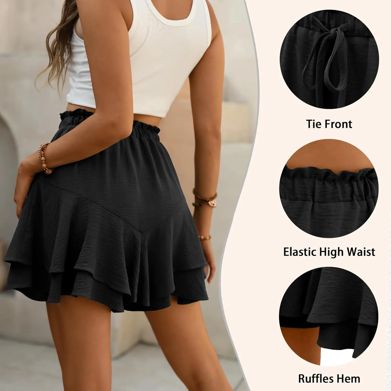 Lepunuo Flowy Shorts for Women Boho Ruffle Tiered Butterfly Skorts High Waist Mini Skirts Casual Shorts