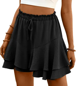 Lepunuo Flowy Shorts for Women Boho Ruffle Tiered Butterfly Skorts High Waist Mini Skirts Casual Shorts