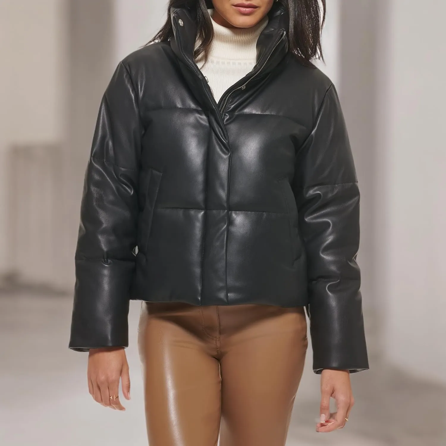 Levi's Women's Vegan Leather Quilted Shorty Puffer
